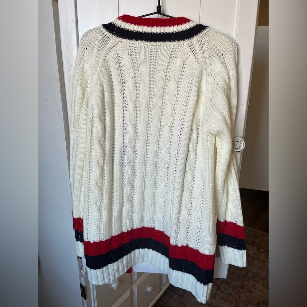 DAVI & DANI White Navy and Red Cardigan Sweater with Bold Stripes Medium NWOT - Picture 5 of 10